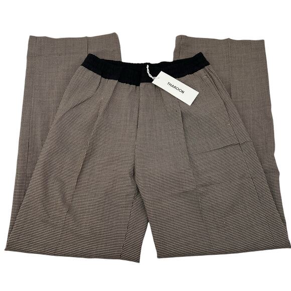 THAKOON Smocked Waist Wide Leg Pull On Trouser Brown Combo Houndstooth Sz 6 NEW - Picture 6 of 15